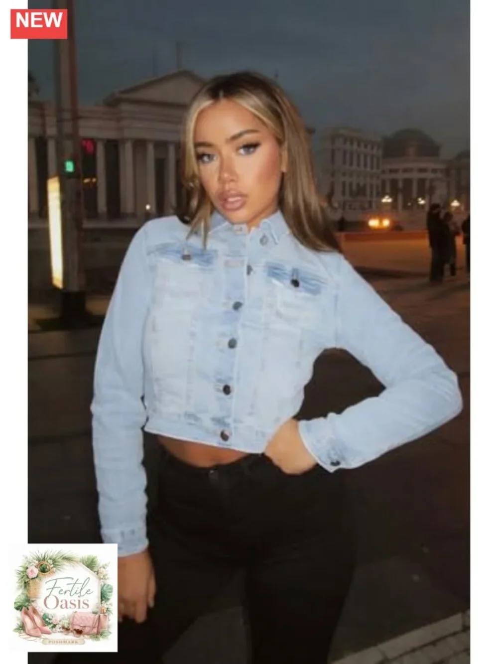 Women's Distressed Butterfly Denim Trucker Jacket Long Sleeve Classic Fit